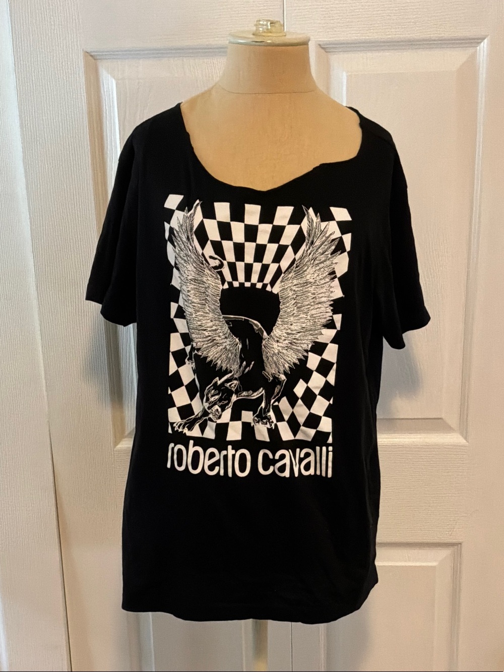 Roberto Cavalli Black Tee with White Eagle Graphic